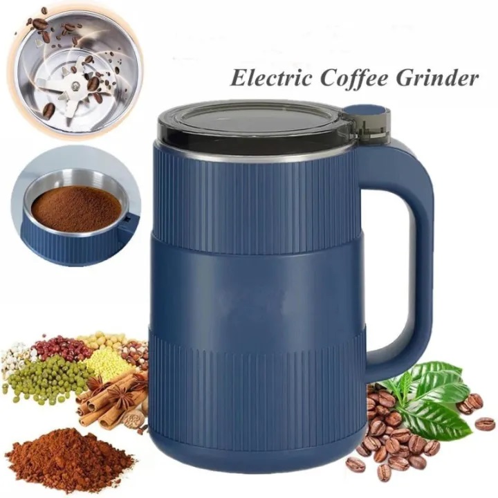 Household Small Powder Grinding Machine, Electric Mini Spice Grinder Add 5 Blades, 304 Stainless Steel Grinding Fine Powder for All Kinds of Grains, Condiments, Coffee Beans (Blue)